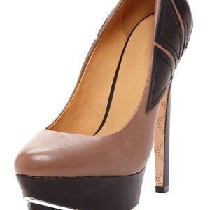 L.A.M.B. Dolores Taupe Geometric Platform Heels, BNIB